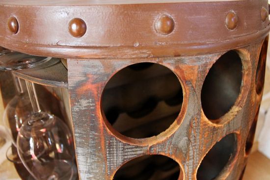 DanDiBo Weinregal Holz Stehend Rustikal Weinfass Flaschenregal 1486 Beistelltisch Schrank Fass Weinbar