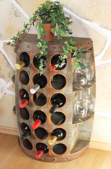 DanDiBo Weinregal Holz Stehend Rustikal Weinfass Flaschenregal 1486 Beistelltisch Schrank Fass Weinbar