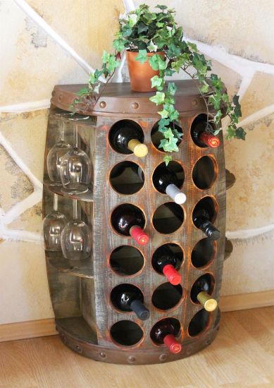 DanDiBo Weinregal Holz Stehend Rustikal Weinfass Flaschenregal 1486 Beistelltisch Schrank Fass Weinbar