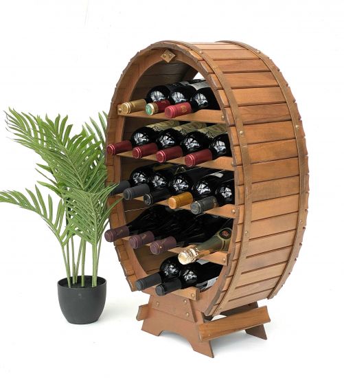 DanDiBo wine rack wood standing wine barrel 18 bottles brown stained bottle rack bottle holder barrel
