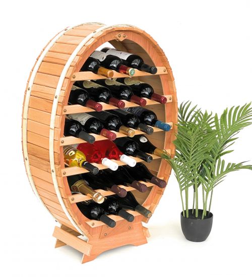DanDiBo Weinregal Holz Stehend Weinfass 24 Flaschen Natur lackiert Wandregal Flaschenregal Flaschenhalter Fass