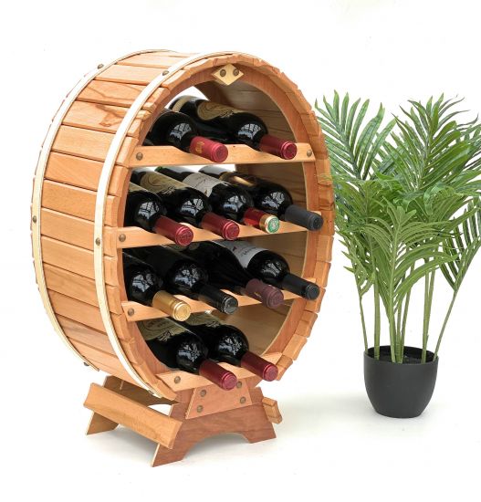 Weinregal Weinfass für 12 Flaschen Natur lackiert 65cm Flaschenhalter Flaschenregal Bar Fassform