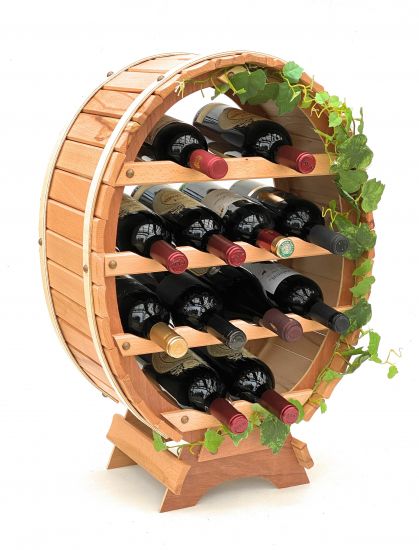 Weinregal Weinfass für 12 Flaschen Natur lackiert 65cm Flaschenhalter Flaschenregal Bar Fassform