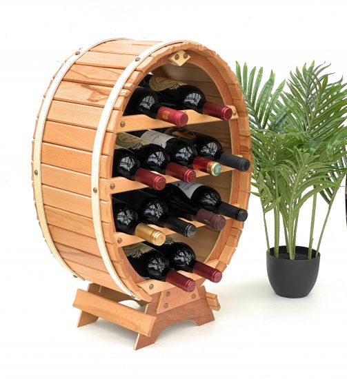 Weinregal Weinfass für 12 Flaschen Natur lackiert 65cm Flaschenhalter Flaschenregal Bar Fassform