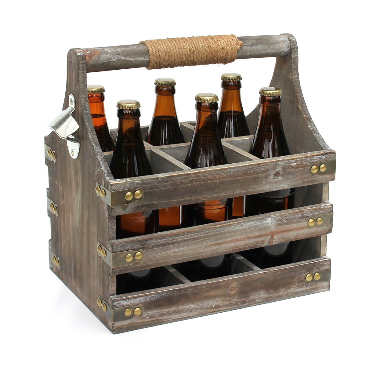 Männergeschenke-DanDiBo DanDiBo mit Holz Flaschenträger Öffner Männerhandtasche Flaschenkorb Bierträger aus Flaschenöffner 93860
