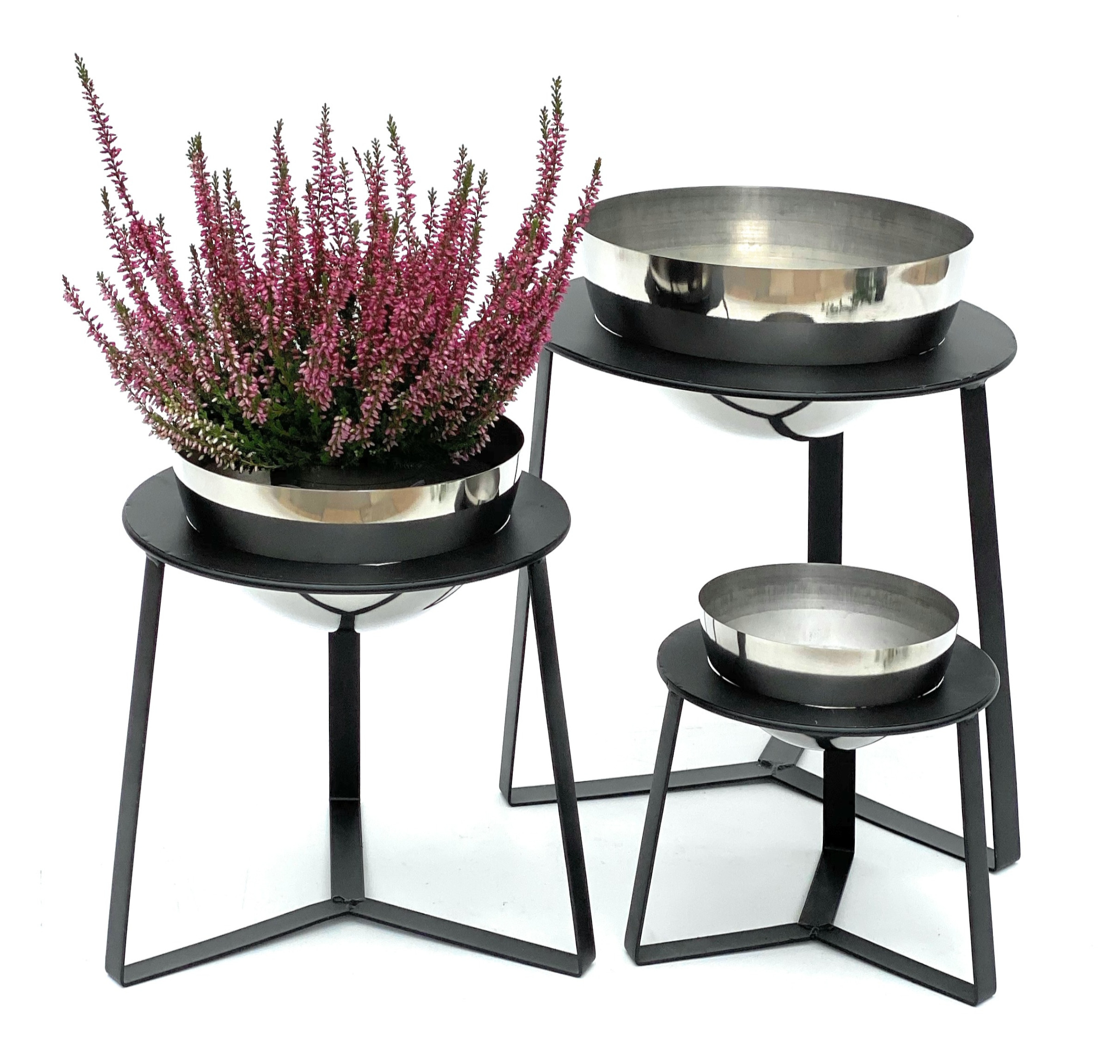 DanDiBo Blumenhocker Metall mit Topf Schwarz Silber Blumenständer 96091