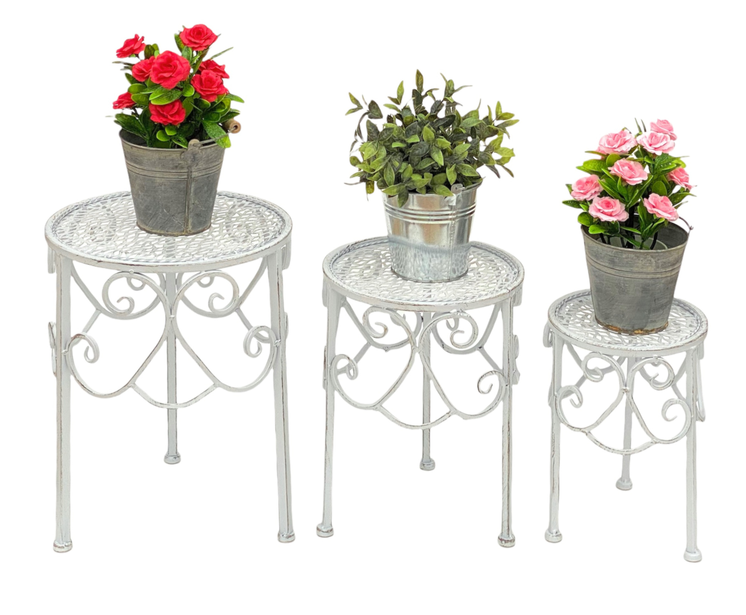weißer Blumenständer Blumenhocker 3er Set aus Metall Pflanzenständer 