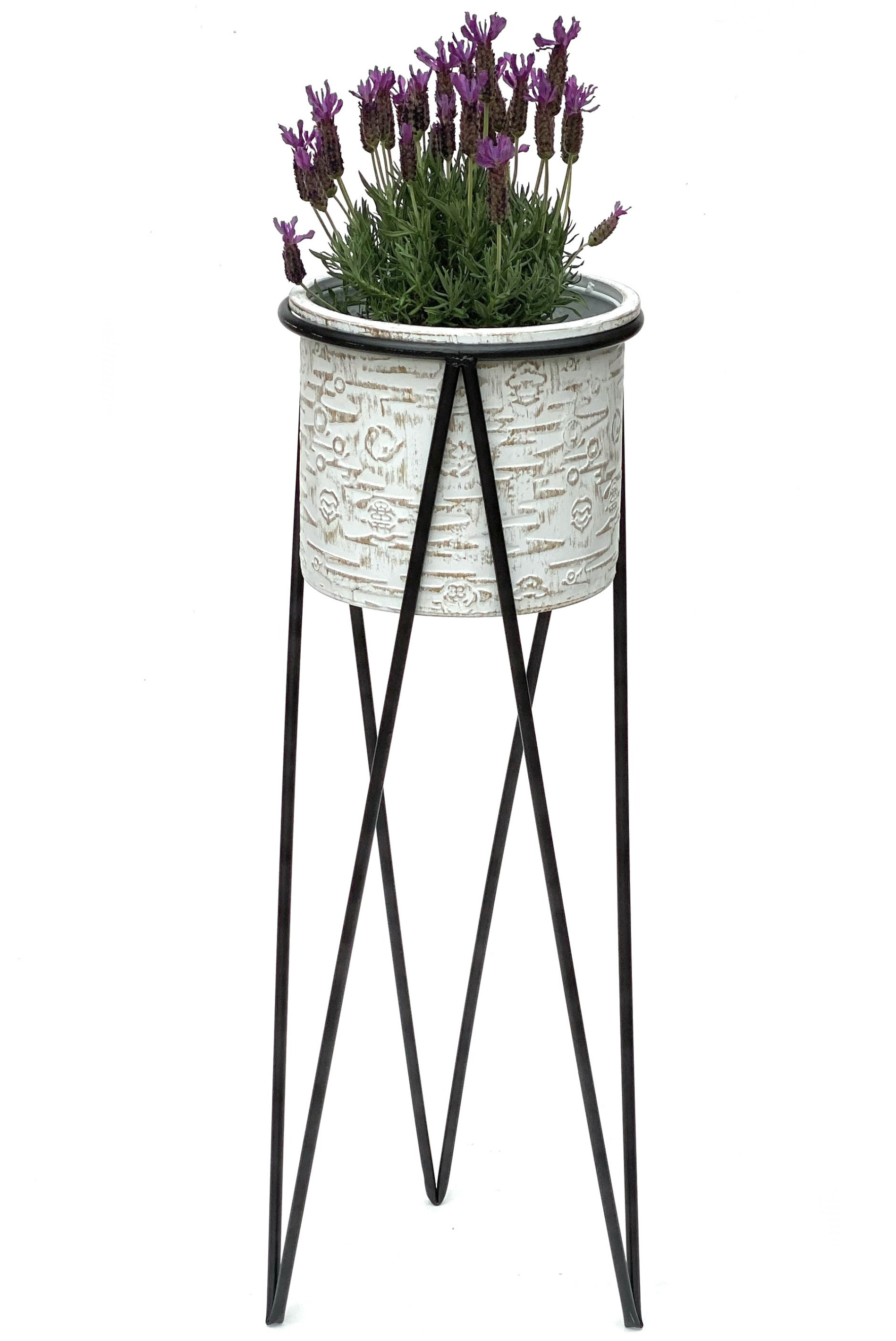 DanDiBo Blumenhocker mit Topf Metall Schwarz Weiß L 75 cm Blumenständer  96043 Blumensäule Modern Pflanzenständer Pflanzenhocker - DanDiBo-Ambiente