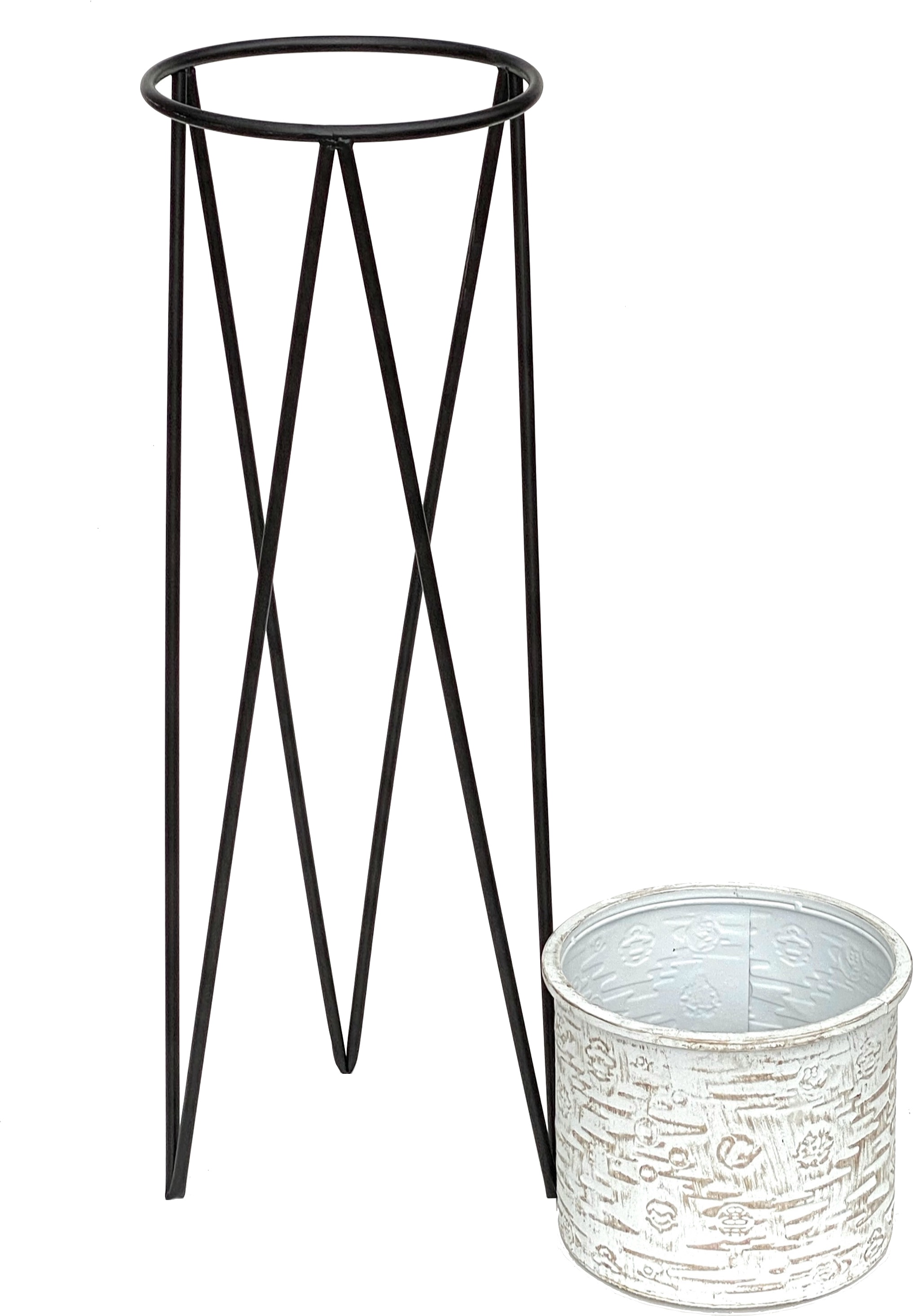 DanDiBo Blumenhocker mit Topf Metall Schwarz Weiß L 75 cm Blumenständer  96043 Blumensäule Modern Pflanzenständer Pflanzenhocker - DanDiBo-Ambiente