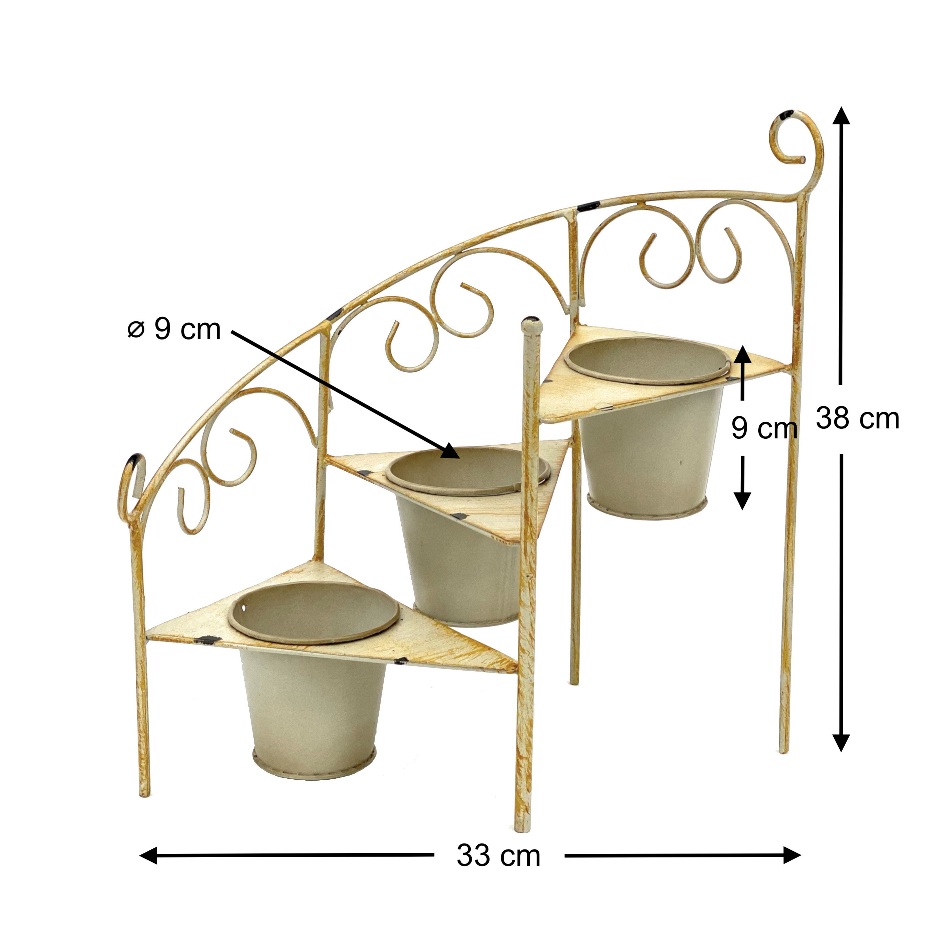 DanDiBo Blumentreppe Metall 38 cm Blumenständer mit 3 Töpfe 96098 Gelb  Shabby Chic Blumensäule Pflanzenständer Pflanzentreppe - DanDiBo-Ambiente