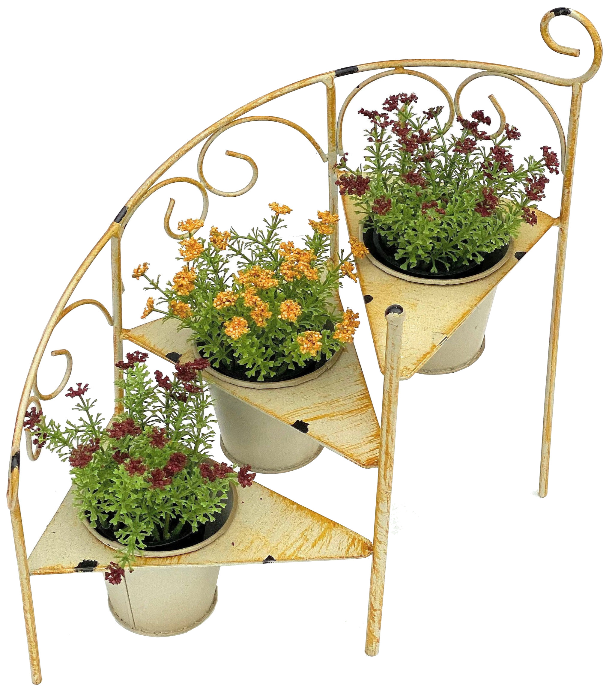 DanDiBo Blumentreppe Metall 38 cm Blumenständer mit 3 Töpfe 96098 Gelb  Shabby Chic Blumensäule Pflanzenständer Pflanzentreppe - DanDiBo-Ambiente