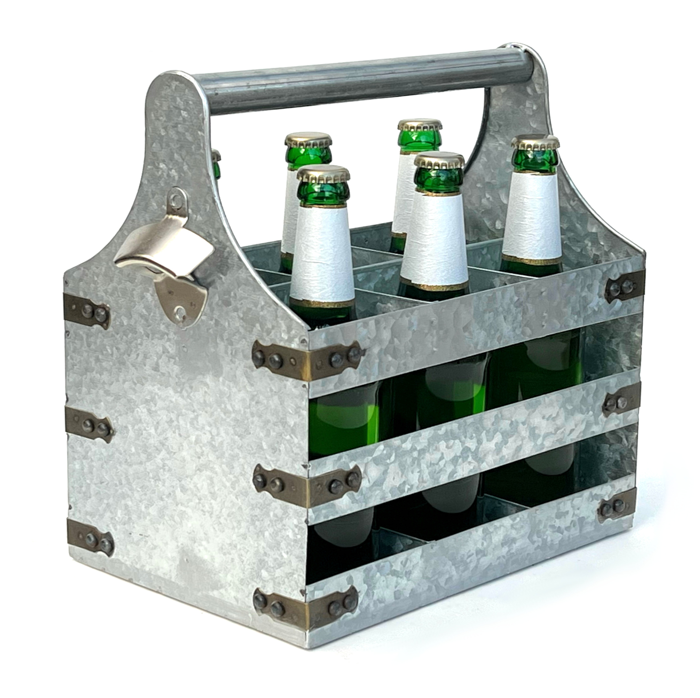 BIERTRÄGER Metall für 6 Flaschen mit Öffner 96403-DanDiBo