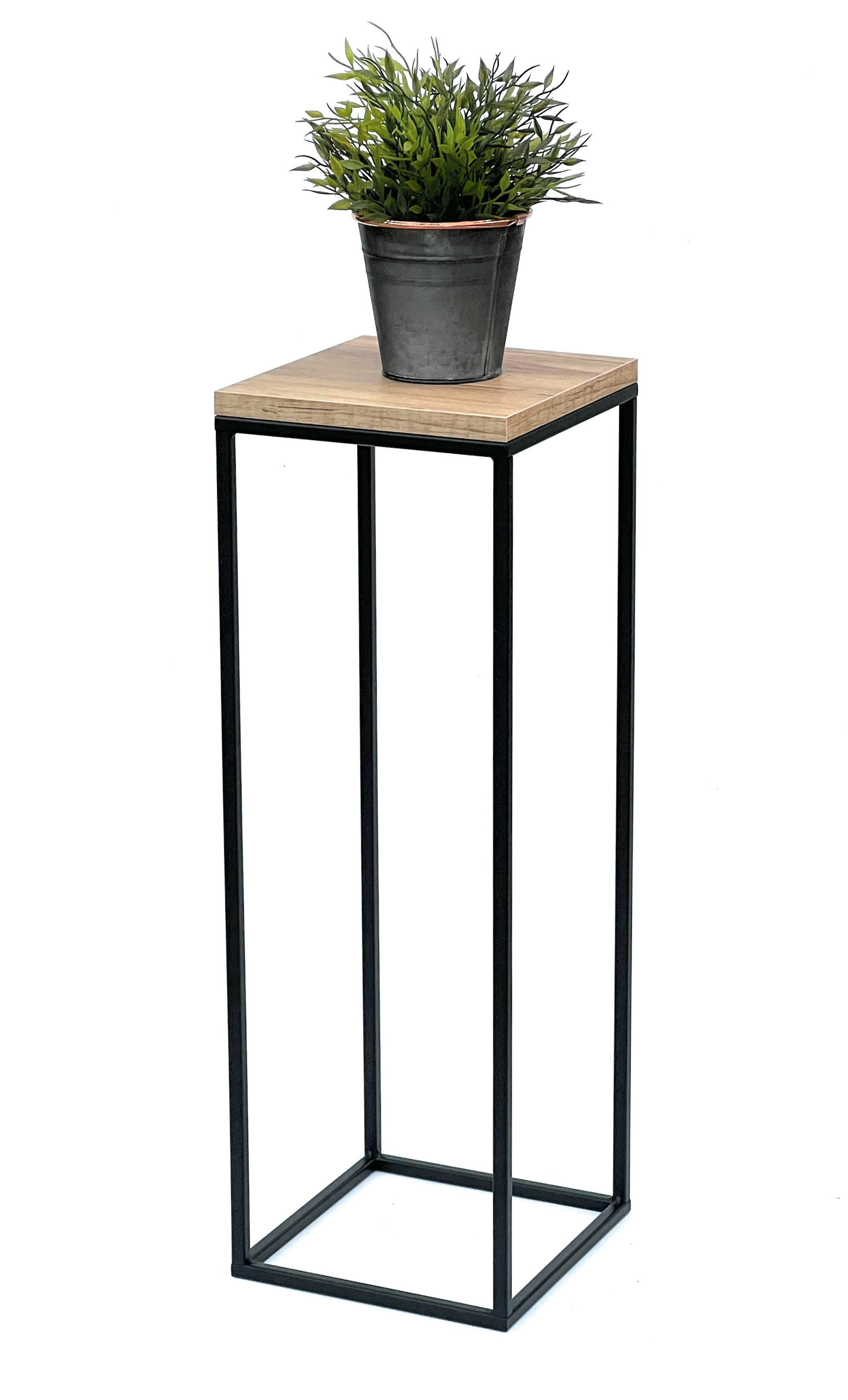 DanDiBo Blumenhocker Metall Holz Schwarz Eckig 70 cm Blumenständer  Beistelltisch 96352 Blumensäule Modern Pflanzenständer  Pflanzenhocker-DanDiBo