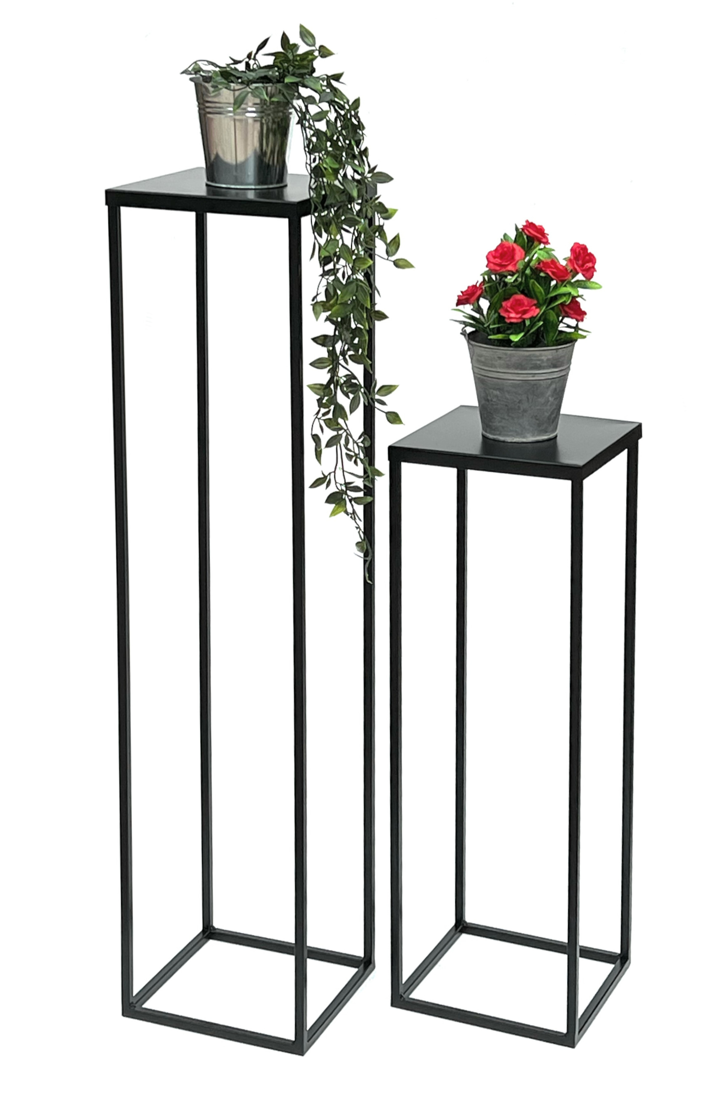 DanDiBo Blumenhocker Metall Schwarz 70 cm Eckig Blumenständer Beistelltisch  FRA-005 Blumensäule Modern Pflanzenständer Pflanzenhocker - DanDiBo-Ambiente