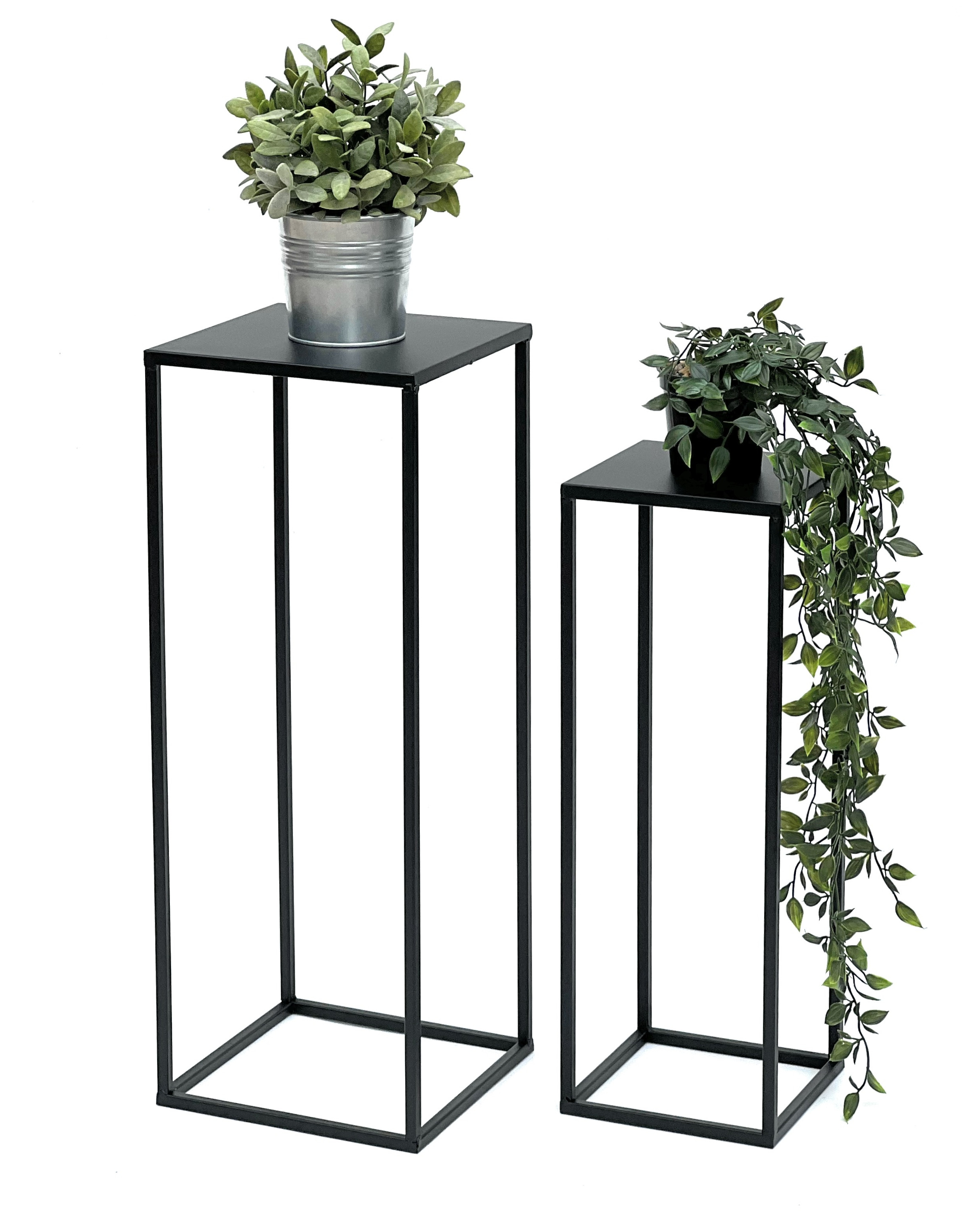 DanDiBo Blumenhocker Metall Schwarz Eckig Blumenständer Beistelltisch 96315  2er Set Blumensäule Modern Pflanzenständer Pflanzenhocker - DanDiBo-Ambiente