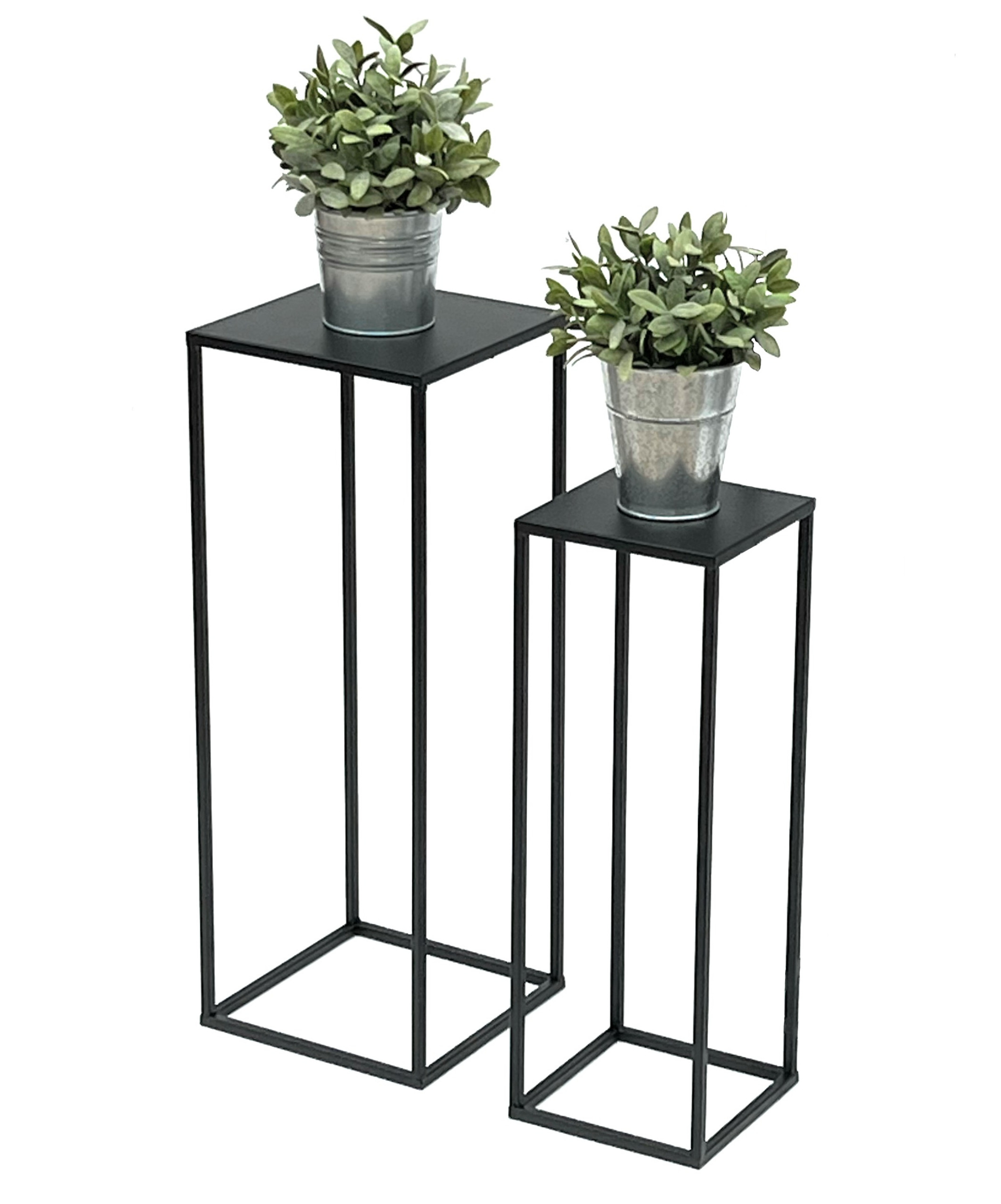 Blumenhocker Beistelltisch 96315 - Metall 2er Schwarz DanDiBo-Ambiente Pflanzenständer Modern Blumenständer Pflanzenhocker Set DanDiBo Eckig Blumensäule