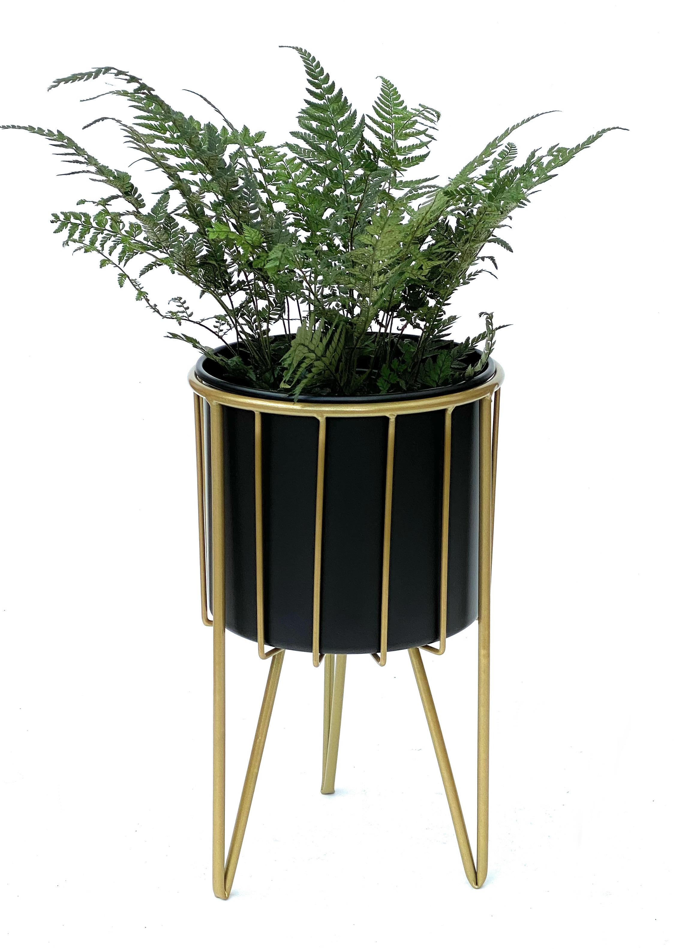 DanDiBo Blumenhocker mit Topf Metall Gold Schwarz Rund M 40 cm  Blumenständer 96039 Blumensäule Modern Pflanzenständer Pflanzenhocker -  DanDiBo-Ambiente