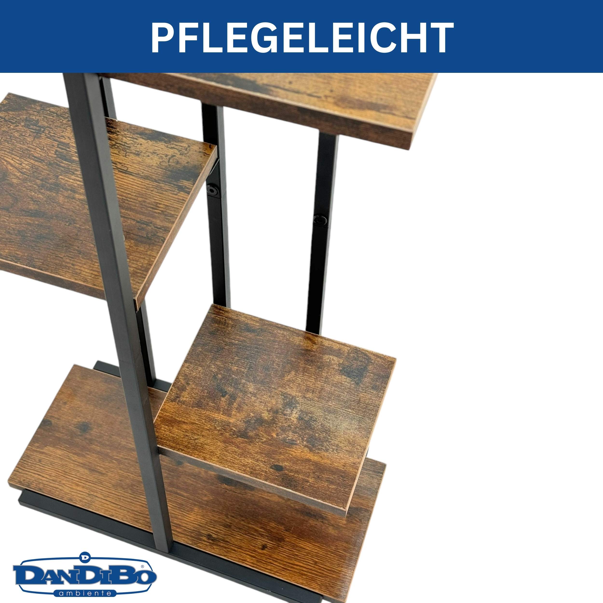 BLUMENREGAL Indoor Metall Schwarz 6 Etagen Holz-DanDiBo