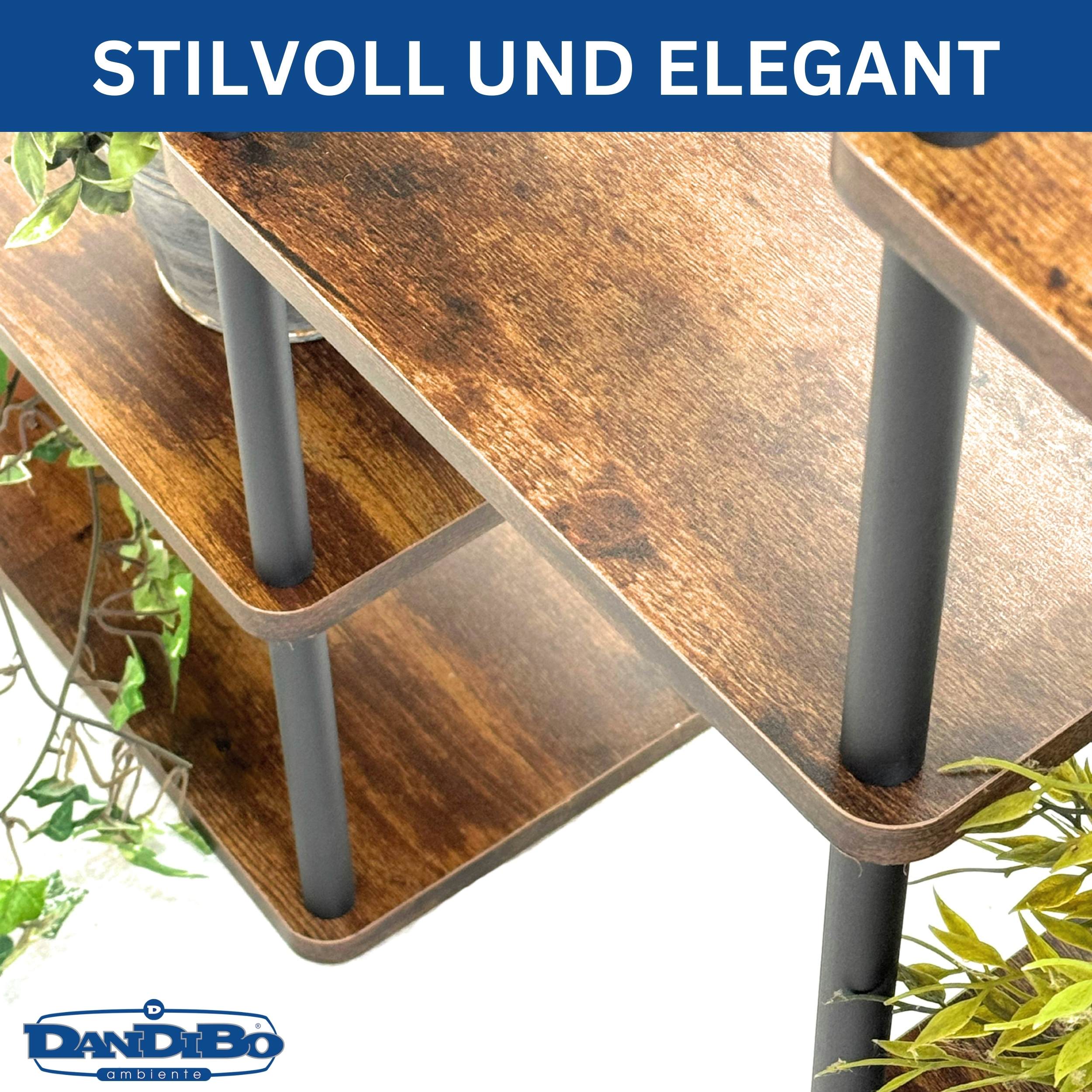 BLUMENREGAL Indoor Metall Schwarz 6 Etagen Holz 100 cm-DanDiBo
