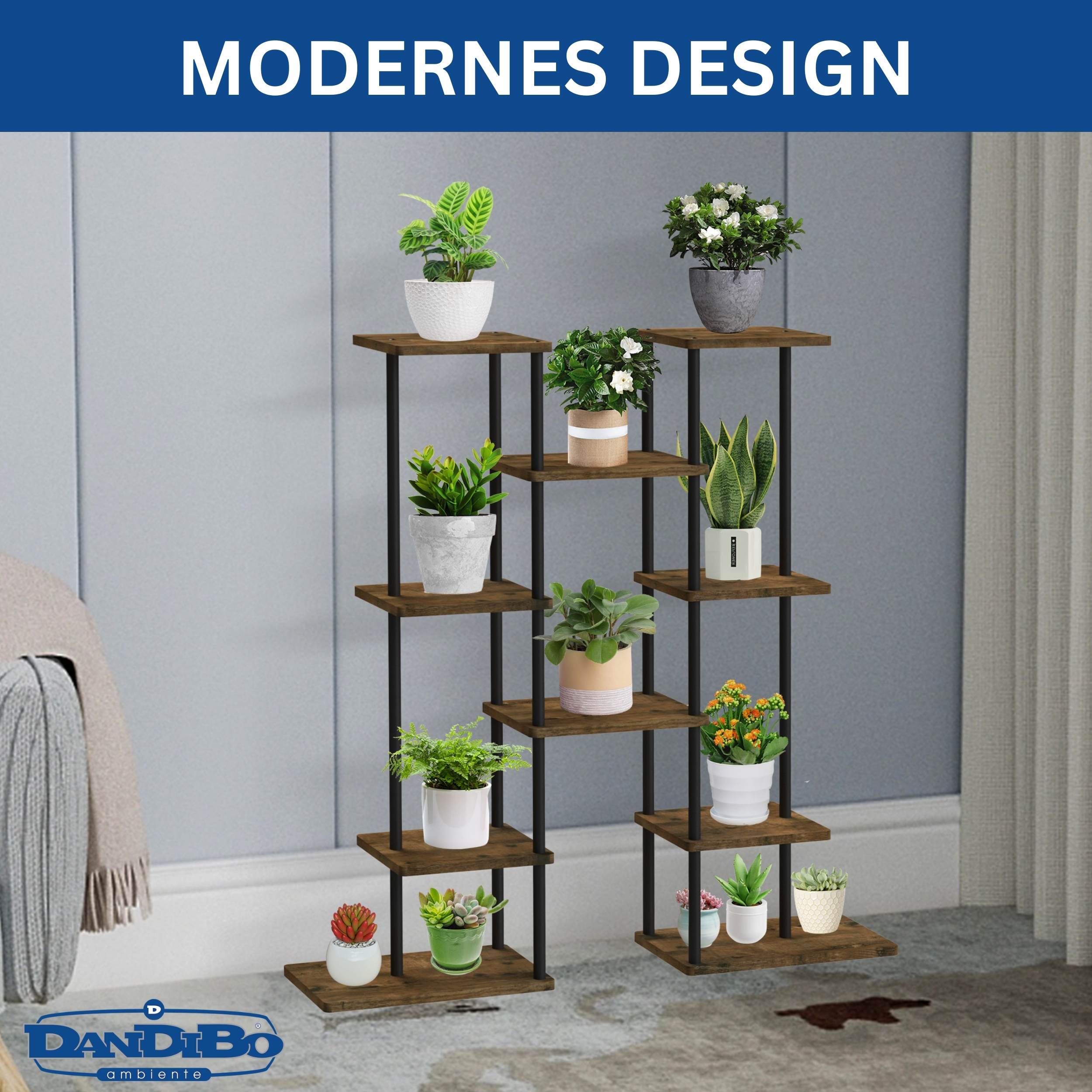 BLUMENREGAL Indoor Metall Schwarz 6 Etagen Holz 100 cm-DanDiBo