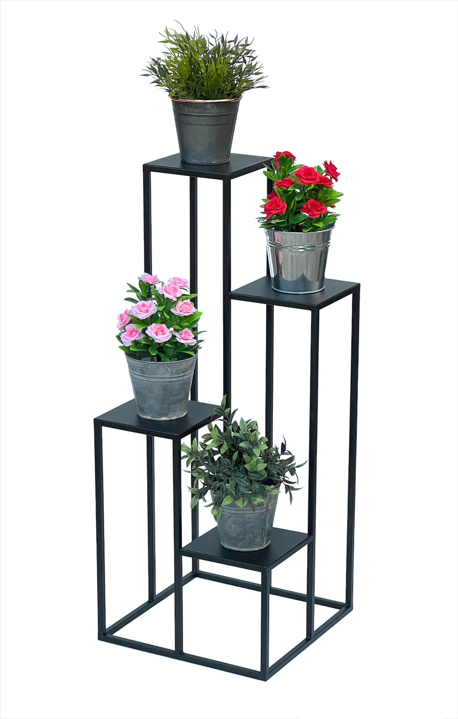 Pflanzentreppe Schwarz Blumenständer Blumensäule 90 Blumenhocker Metall - DanDiBo-Ambiente Blumentreppe 96354 Modern DanDiBo Pflanzenständer cm