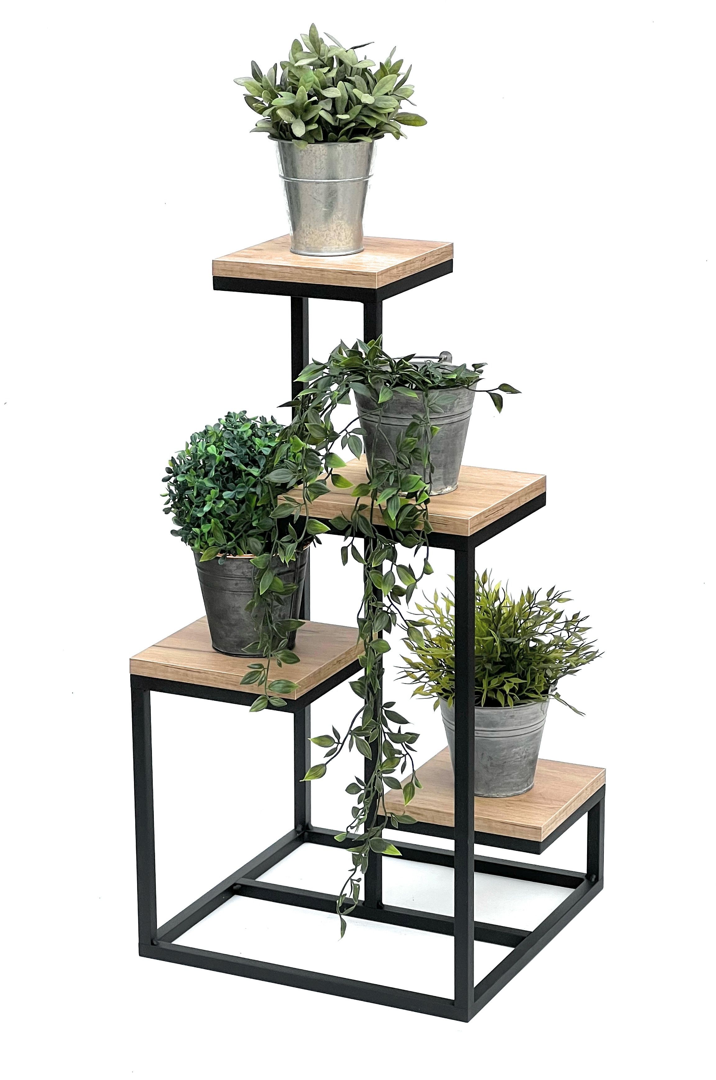 DanDiBo Blumentreppe Metall Schwarz Holz 75 cm Pflanzentreppe Blumenständer  96355 Blumensäule Modern Pflanzenständer Blumenhocker-DanDiBo