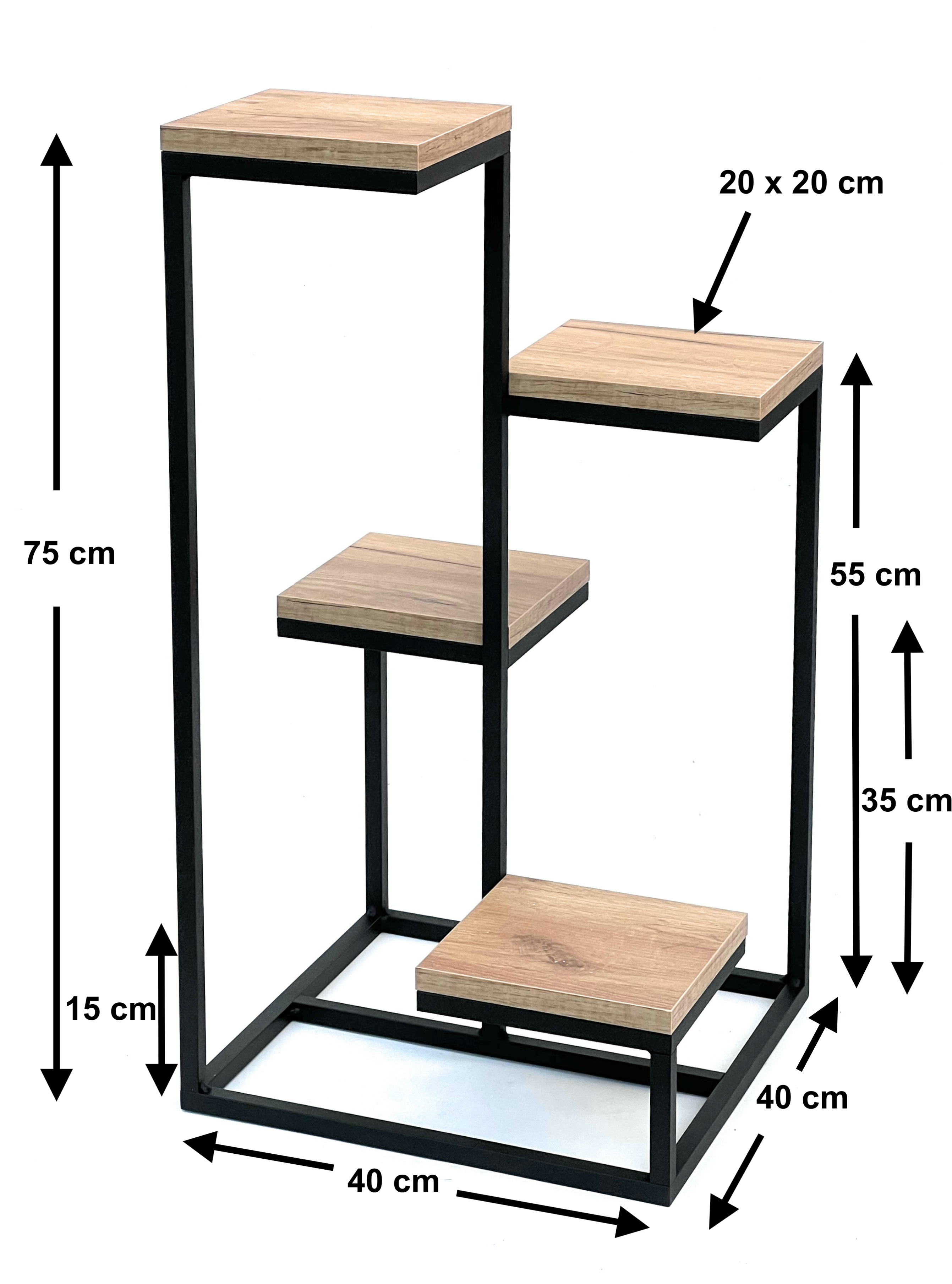 DanDiBo Blumentreppe Metall Schwarz Holz 75 cm Pflanzentreppe Blumenständer  96355 Blumensäule Modern Pflanzenständer Blumenhocker-DanDiBo