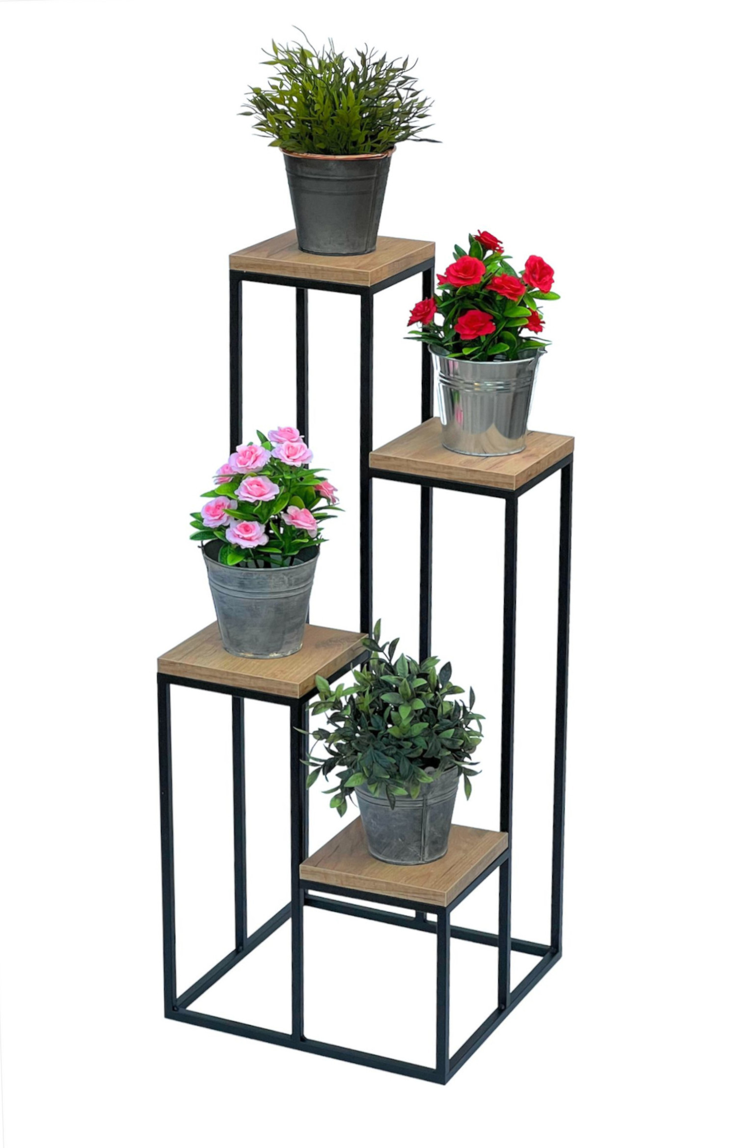 DanDiBo Blumentreppe Metall Schwarz Holz 90 cm Pflanzentreppe Blumenständer  96349 Blumensäule Modern Pflanzenständer Blumenhocker - DanDiBo-Ambiente