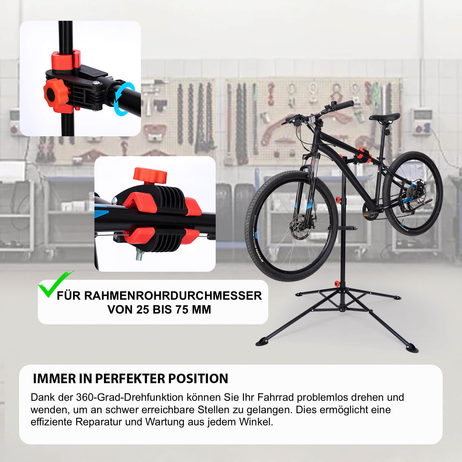 DanDiBo bike assembly stand Bicycle assembly stand Height adjustable 360 rotatable 96562 Repair stand for ebike Mountain bike Centre stand Foldable Folding DanDiBo Ambiente