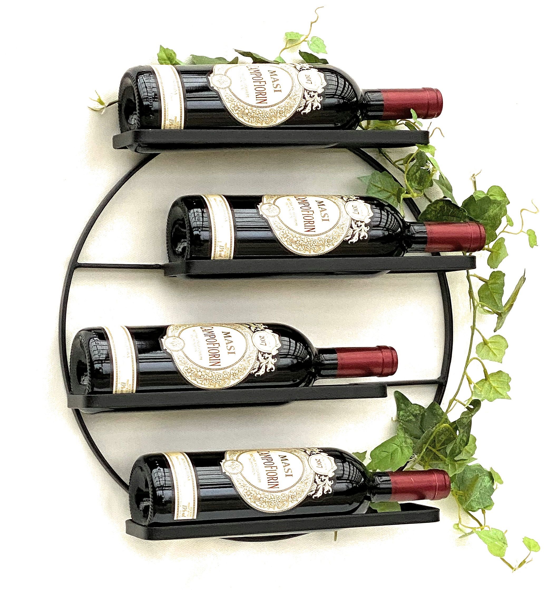 DanDiBo Weinregal Metall Schwarz Wandmontage 4-Wine beliebig erweiterbar  Flaschenständer Flaschenregal Flaschenhalter Wand (4 Flaschen / 1.STK)