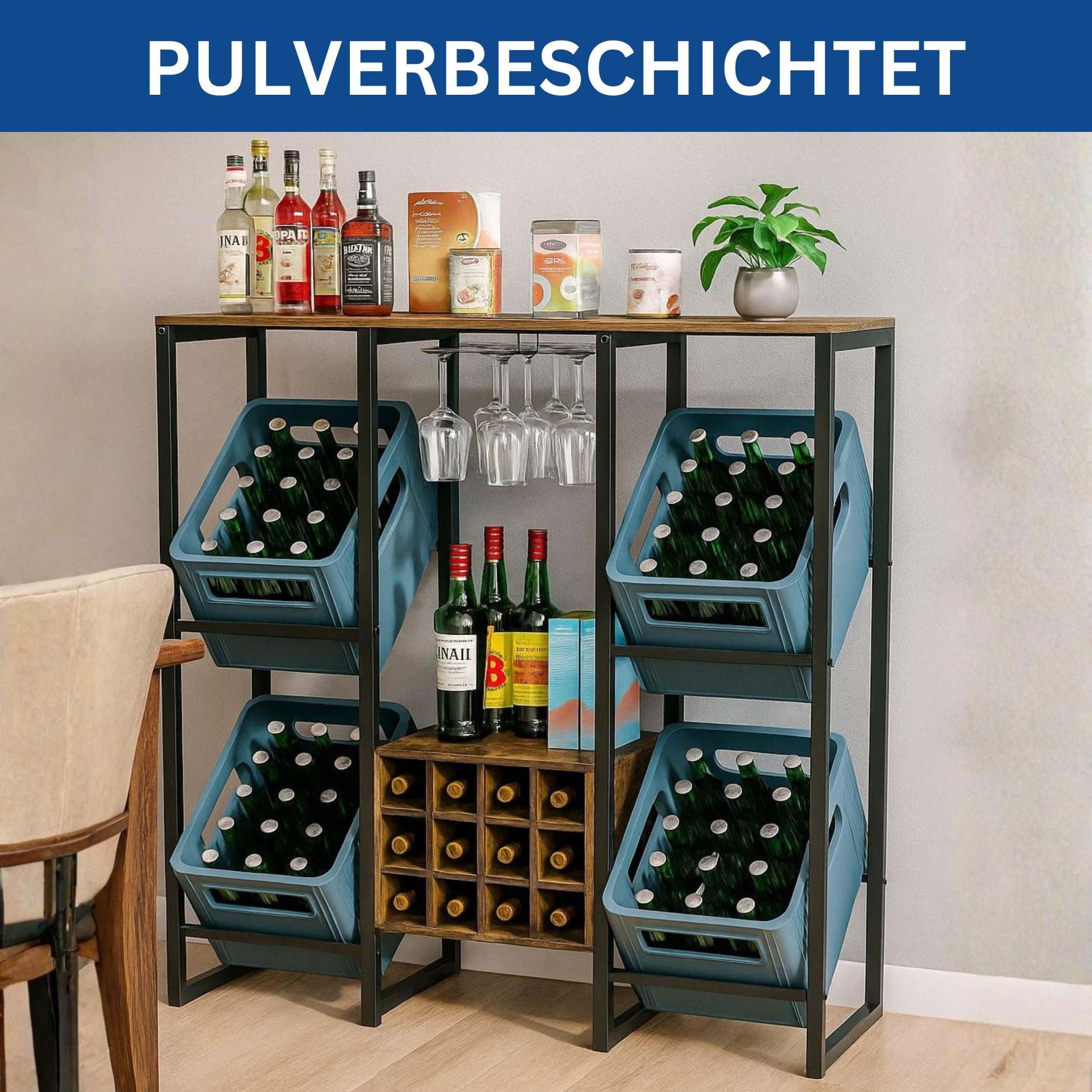 GETRÄNKEKISTENREGAL 4 Kisten mit Ablage Holz 112 cm-DanDiBo