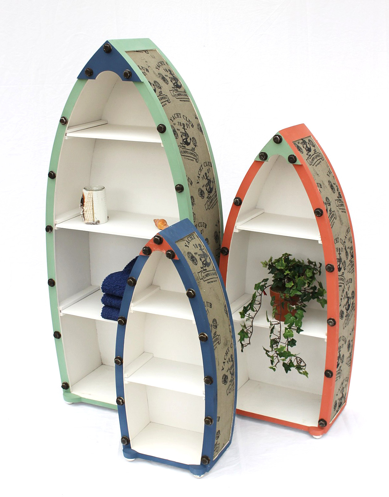Boot - Regal - Badregal 3er Set. Aus MDF und Holz gefertigt und