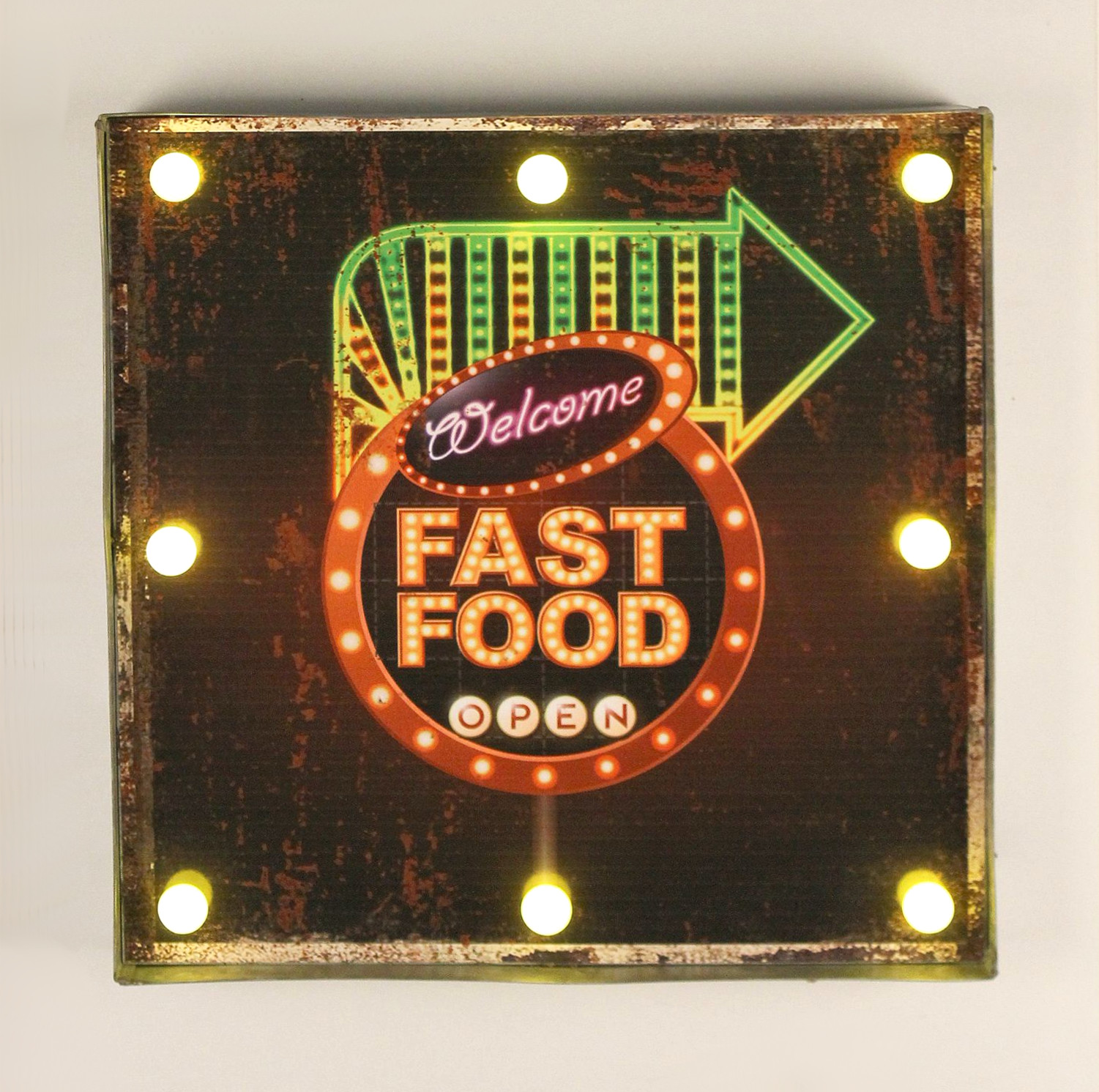 Leuchtschild 237681 FAST FOOD Wandschild LED Schild aus Metall 40 cm  Display-DanDiBo