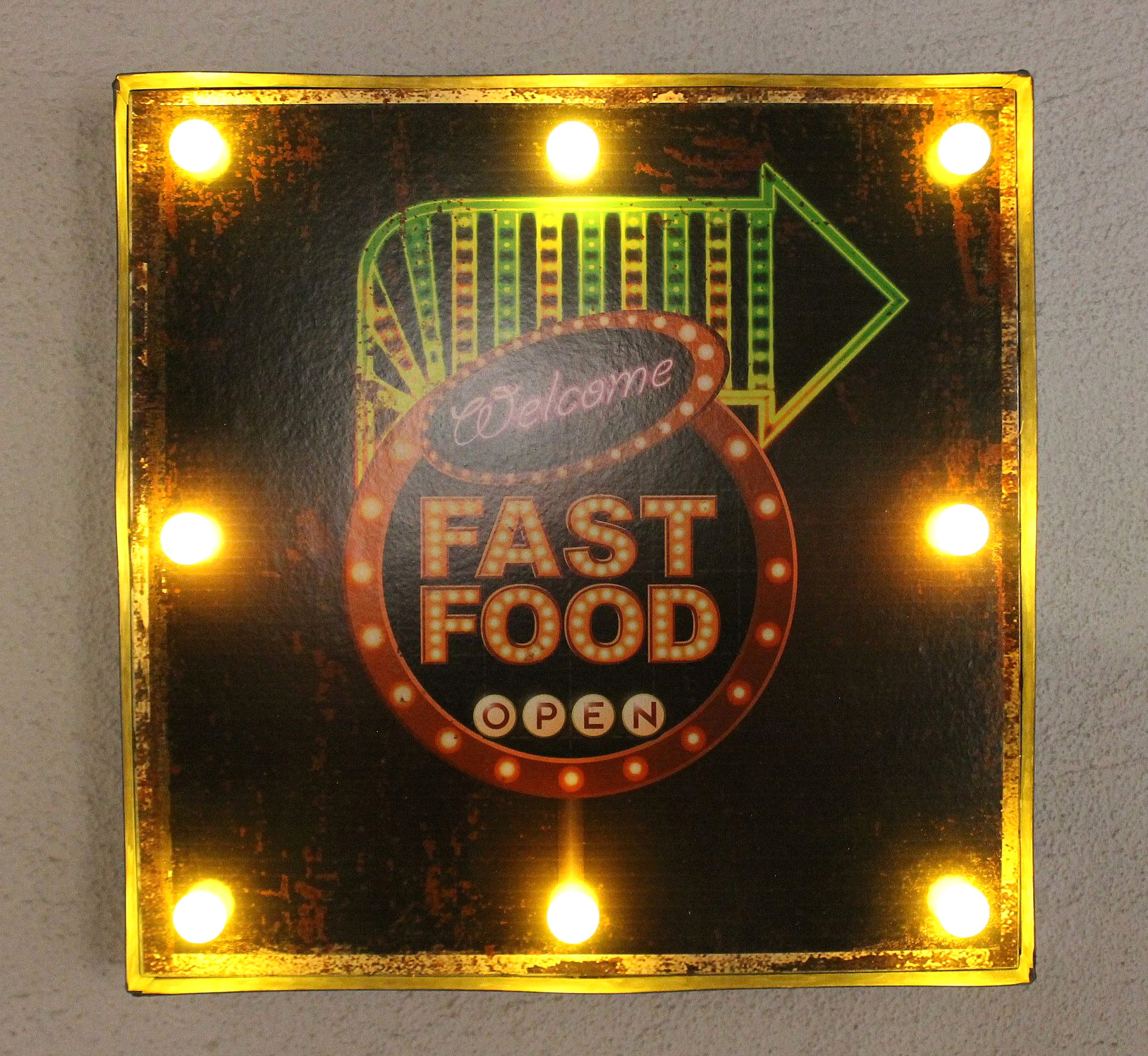 Leuchtschild 237681 FAST FOOD Wandschild LED Schild aus Metall 40 cm  Display-DanDiBo