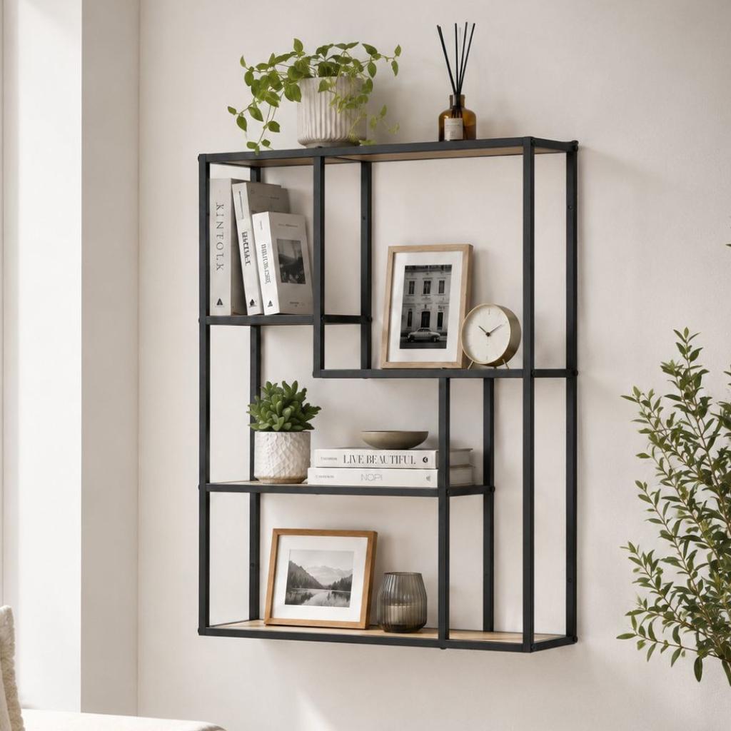 WANDREGAL Metall Schwarz Wandmontage 90x75x20 cm-DanDiBo