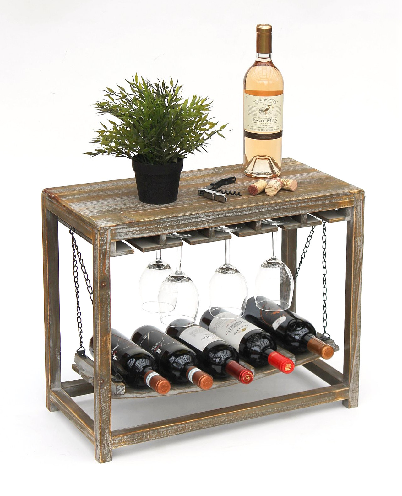 DanDiBo Weinregal Holz Braun mit Ablage 47 cm Flaschenregal mit Glashalter  9202-R Flaschenhalter Weinschrank Regal stehend - DanDiBo-Ambiente