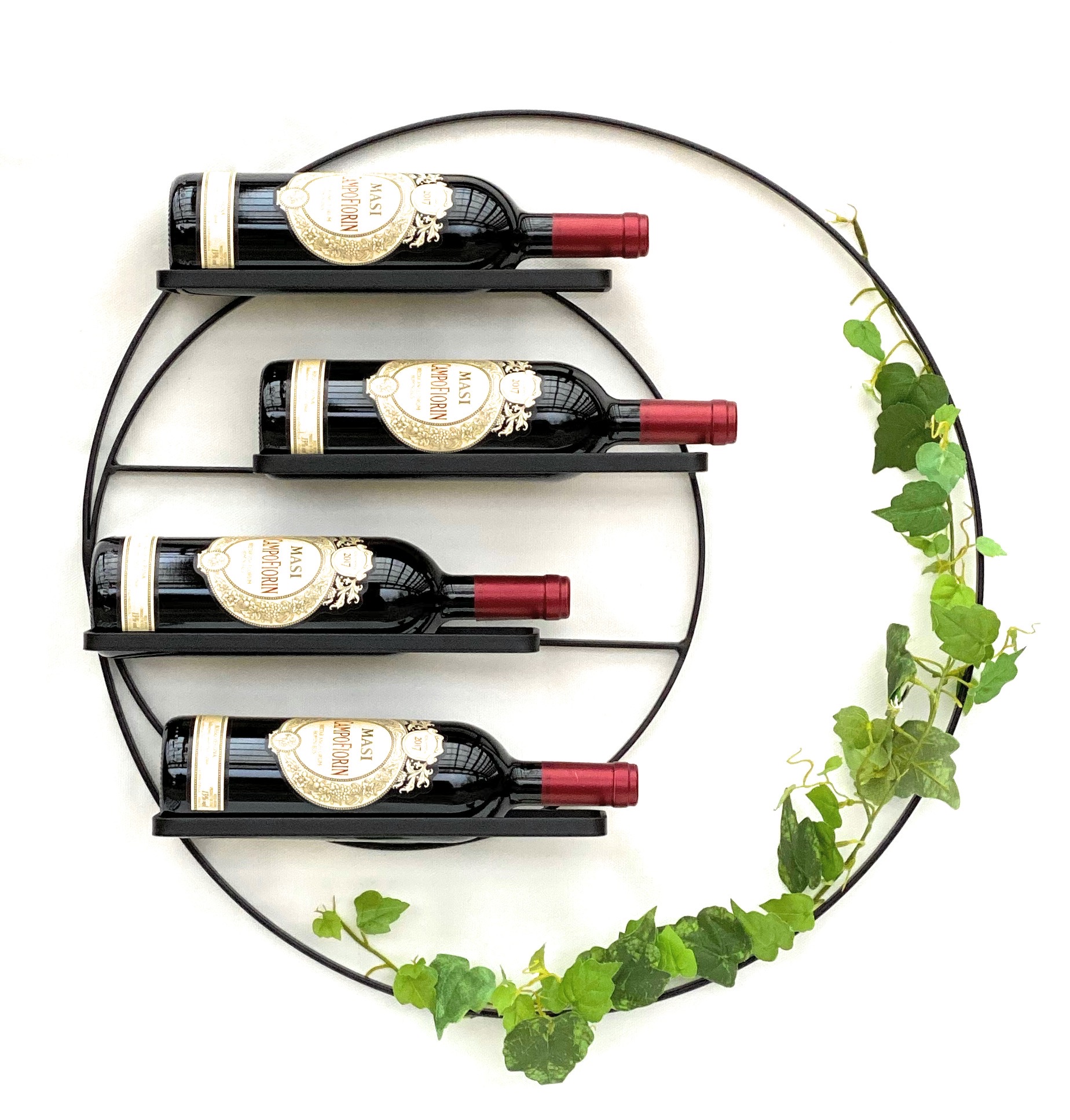 DanDiBo Wine rack Metal Wall 55 cm Black Largo Round Bottle rack 96213 Bottle holder Wall mounting Modern Wall holder Wall rack for 4 bottles DanDiBo Ambiente
