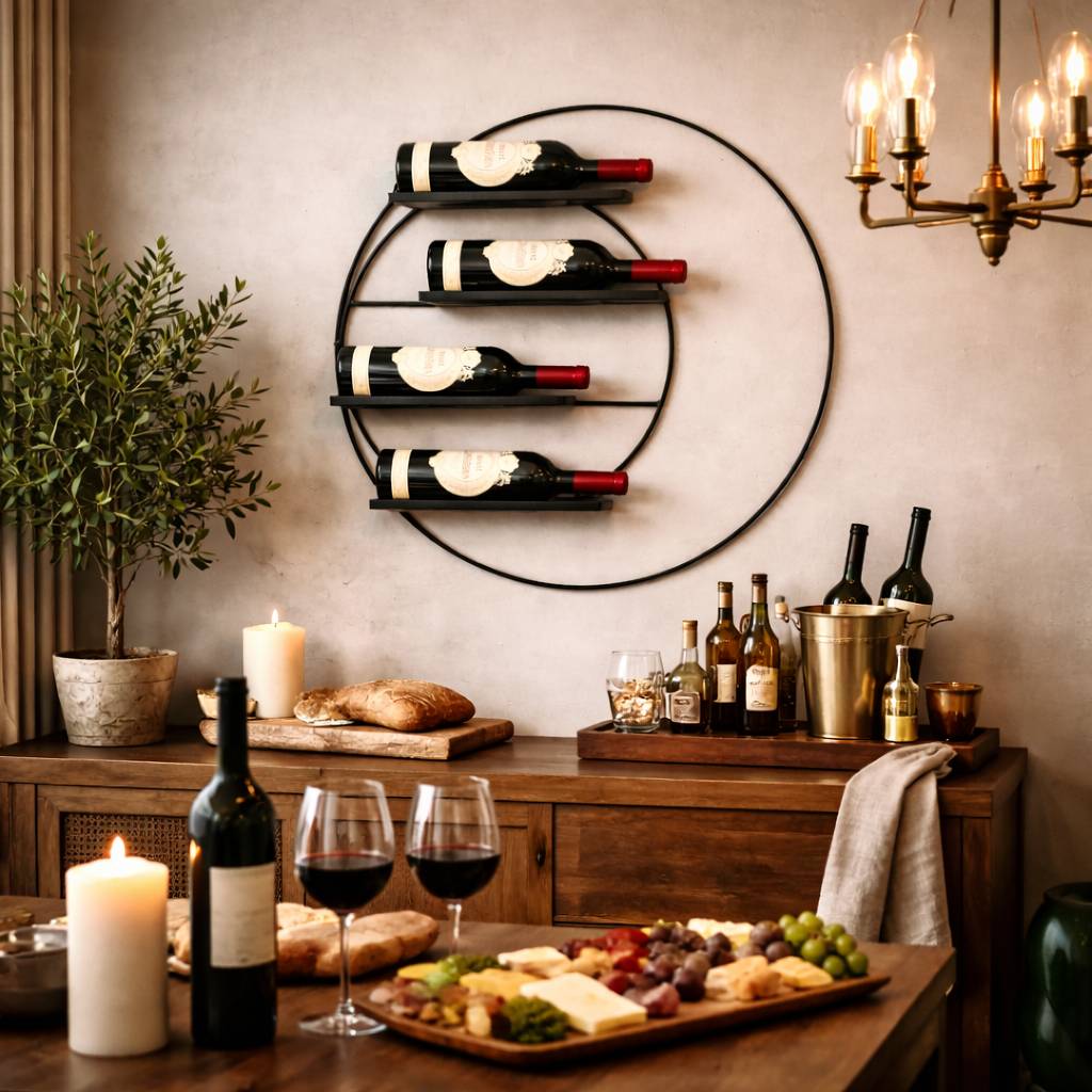 WEINREGAL Rund für die Wand Metall Schwarz 55 cm Largo-DanDiBo