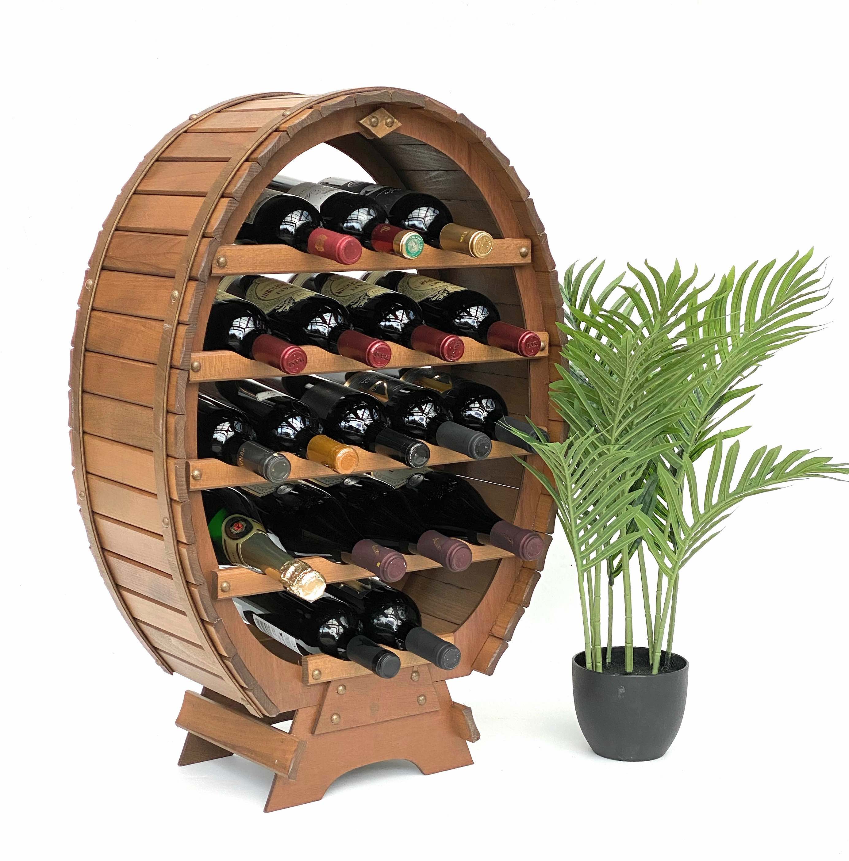 DanDiBo Weinregal Holz Stehend Weinfass 18 Flaschen Braun gebeizt