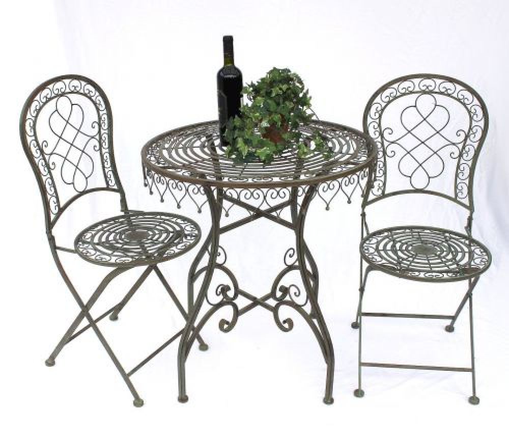 DanDiBo Sitzgruppe Eisen Garten Antik Bistroset Malega Bistrotisch mit 2 Stühlen klappbar Metall Gartentisch