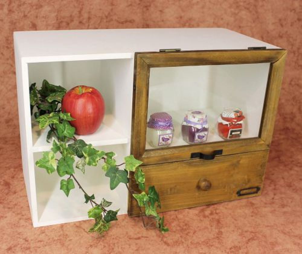 Mini chest of drawers 12016 Chest of drawers with display cabinet and drawer Shelf 48 cm Cabinet Shabby