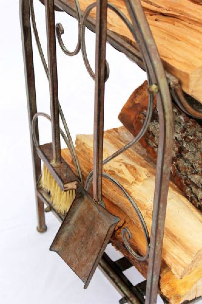Kaminholzregal mit Kaminbesteck 130007 Kaminholzständer 94cm Holzkorb Kaminset