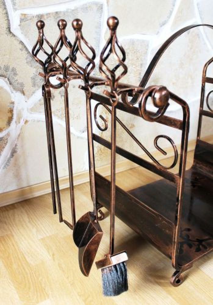 Firewood shelf with firepoker set Art.183 Firewood stand 77cm Wood basket - Firepoker-Set