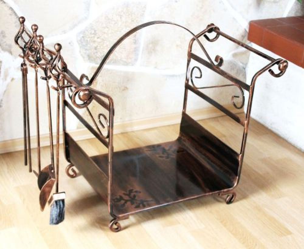 Firewood shelf with firepoker set Art.183 Firewood stand 77cm Wood basket - Firepoker-Set