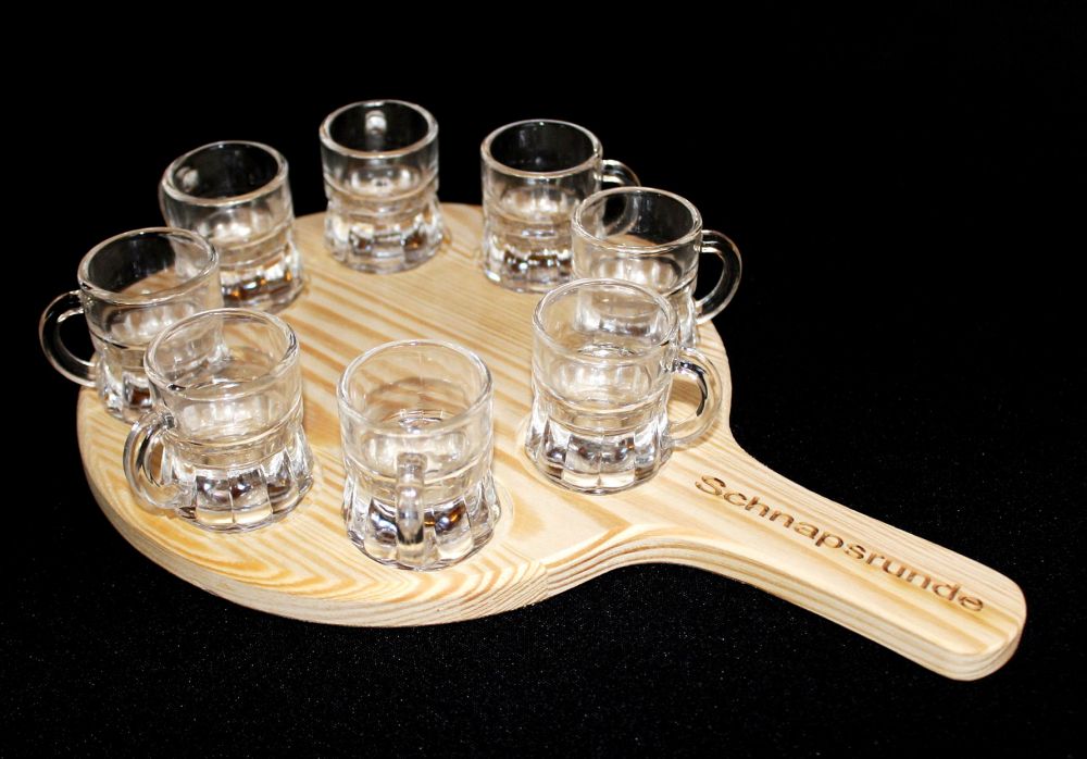 Schnapps round 20 cm with engraving and 8 glasses Schnapps board bar Schnapps bar