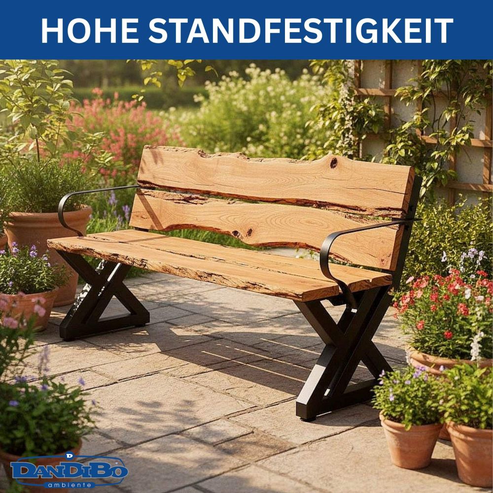 DanDiBo 2x Bankgestell mit Lehne Metall Schwarz Set DIY Bank Füße Bankkufen Bankbeine 96670 Sitzgestell für Gartenbank Robust Stabil