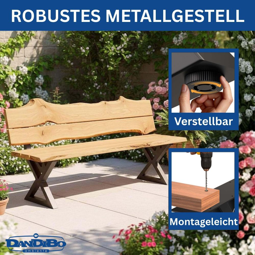 DanDiBo 2X Bankgestell mit Lehne Metall Set DIY Bank Füße Bankkufen Bankbeine 96669 Sitzgestell für Gartenbank Robust Stabil