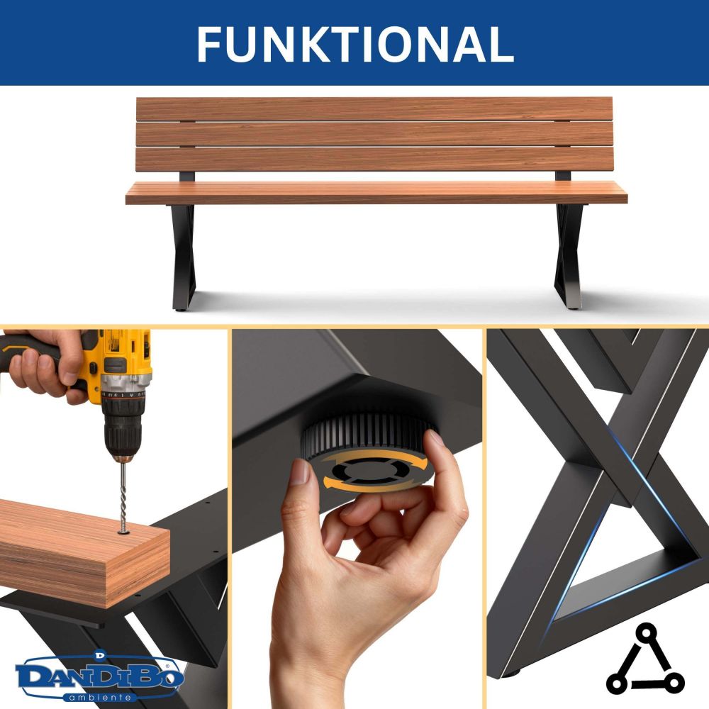 DanDiBo 2X Bankgestell mit Lehne Metall Set DIY Bank Füße Bankkufen Bankbeine 96669 Sitzgestell für Gartenbank Robust Stabil