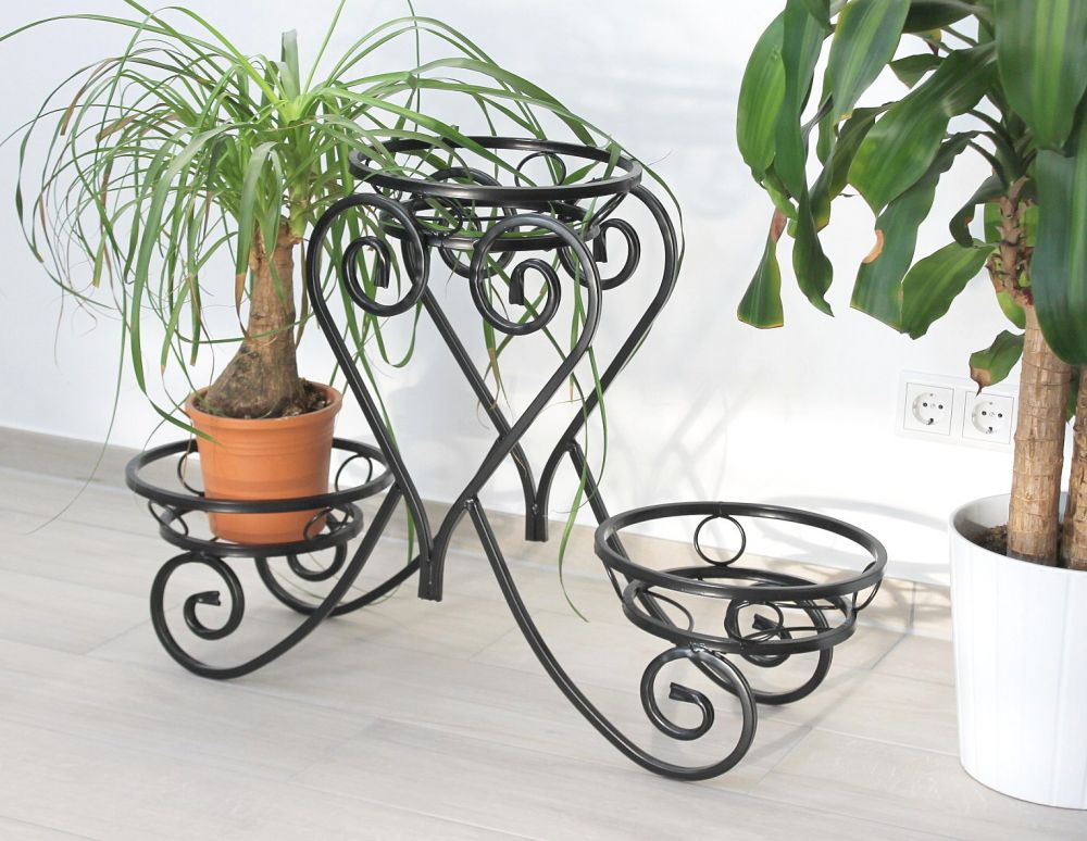 DanDiBo Flower Stairs Metal Black 89 cm Flower Stand with 3 Shelves KW403 Flower Column Plant Column Plant Stand Flower Shelf Plant Stairs