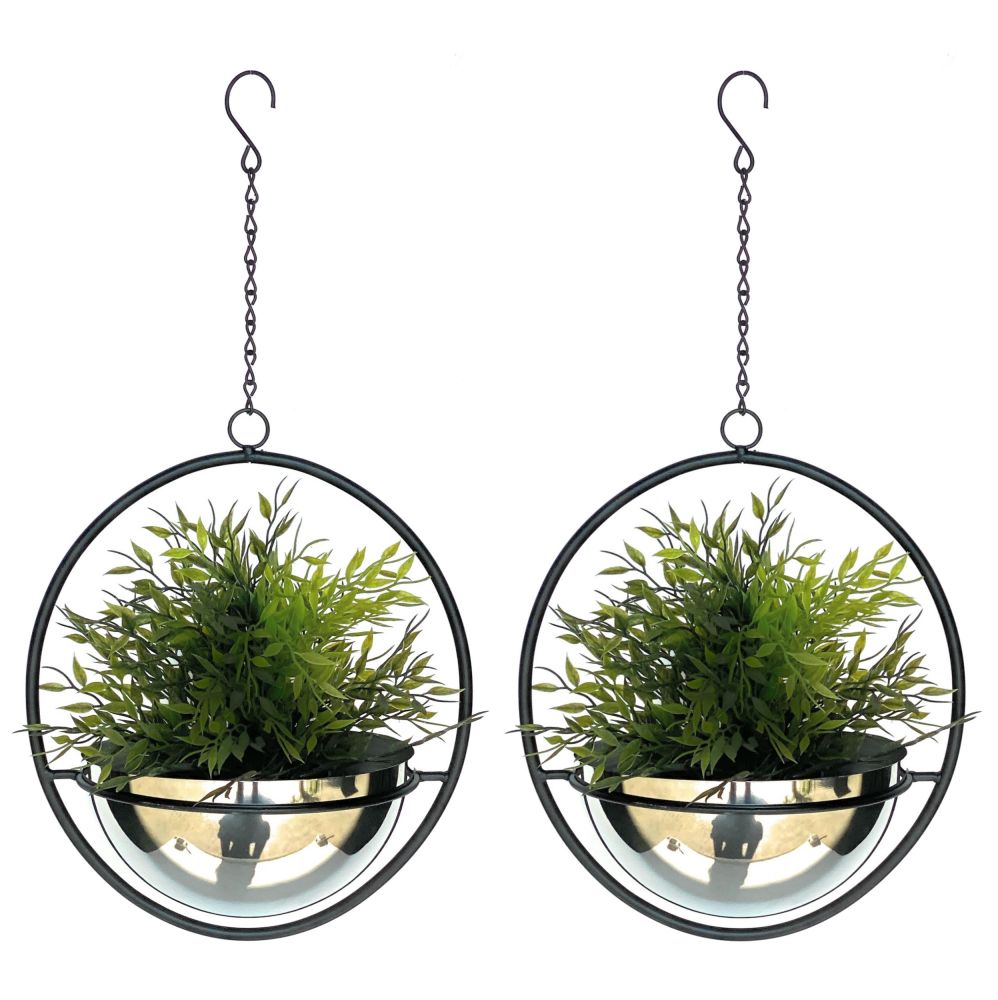 DanDiBo 2er Set Blumenampel Innen Metall Wand Hängepflanzen 53 cm 96087 M mit Topf Silber Pflanzenhänger Blumenhänger Topfhänger Blumen Blumentopfhänger Hängetopf